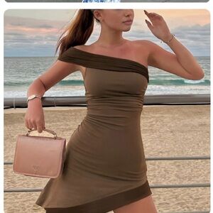 BRAND NEW asymmetric two toned brown dress